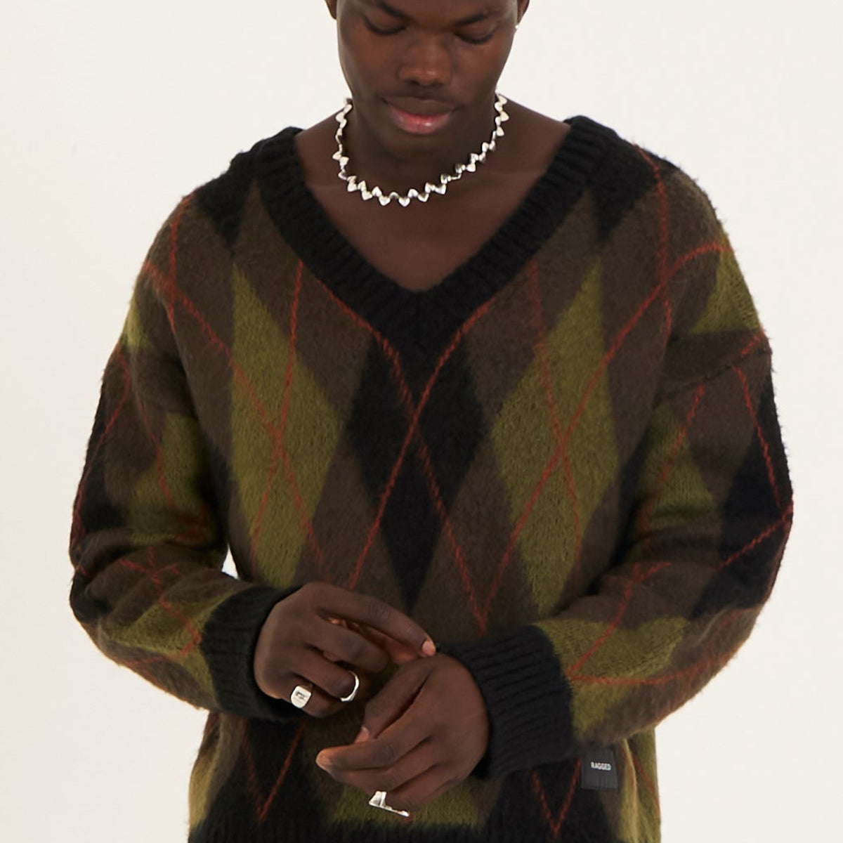 Diamond Argyle V-Neck Knit