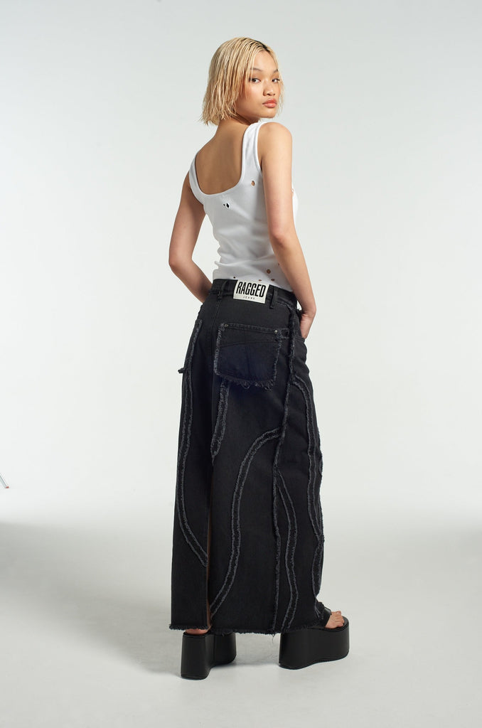 Aquarius Seamed Denim Maxi Skirt