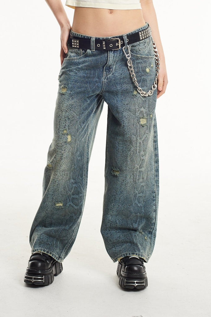 Scale Snakeskin Print Slim Sweeper Jean