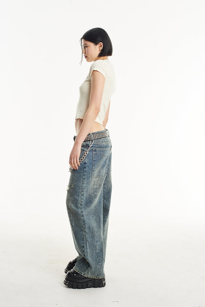 Scale Snakeskin Print Slim Sweeper Jean