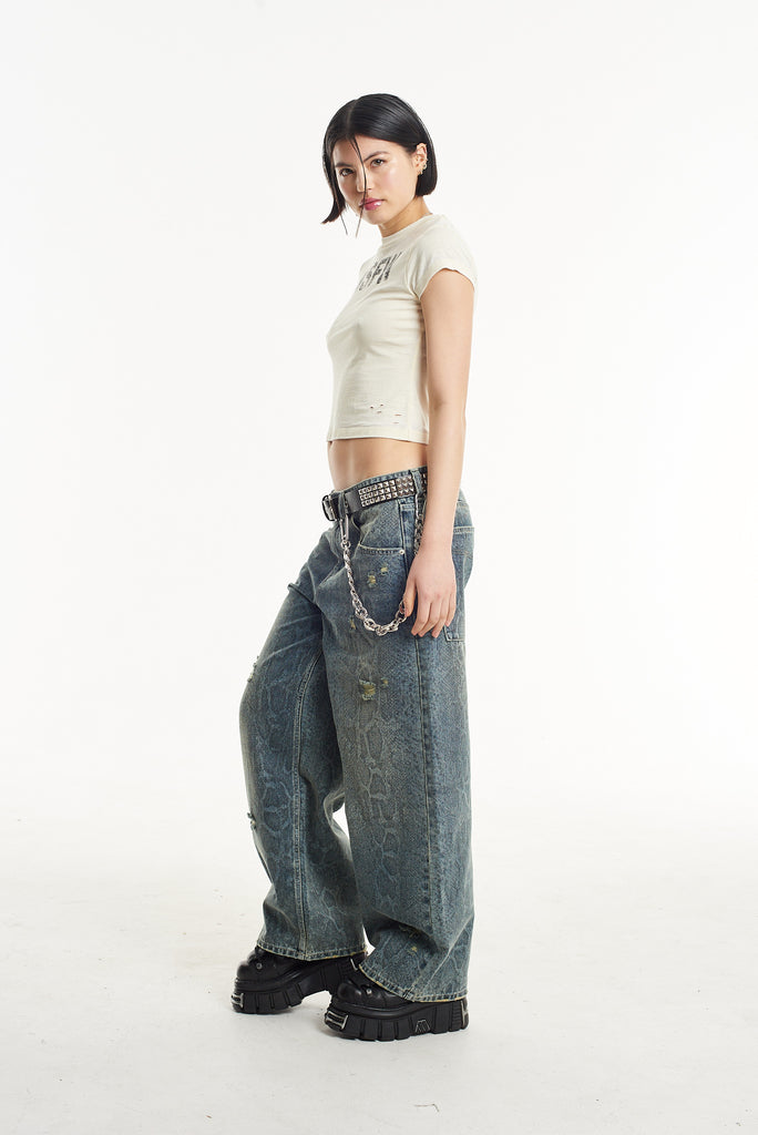 Scale Snakeskin Print Slim Sweeper Jean