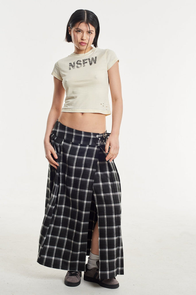 Queenie Grunge Check Maxi Skirt