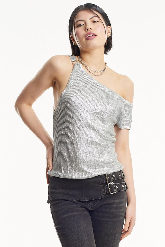 Shimmer Metallic Silver Top