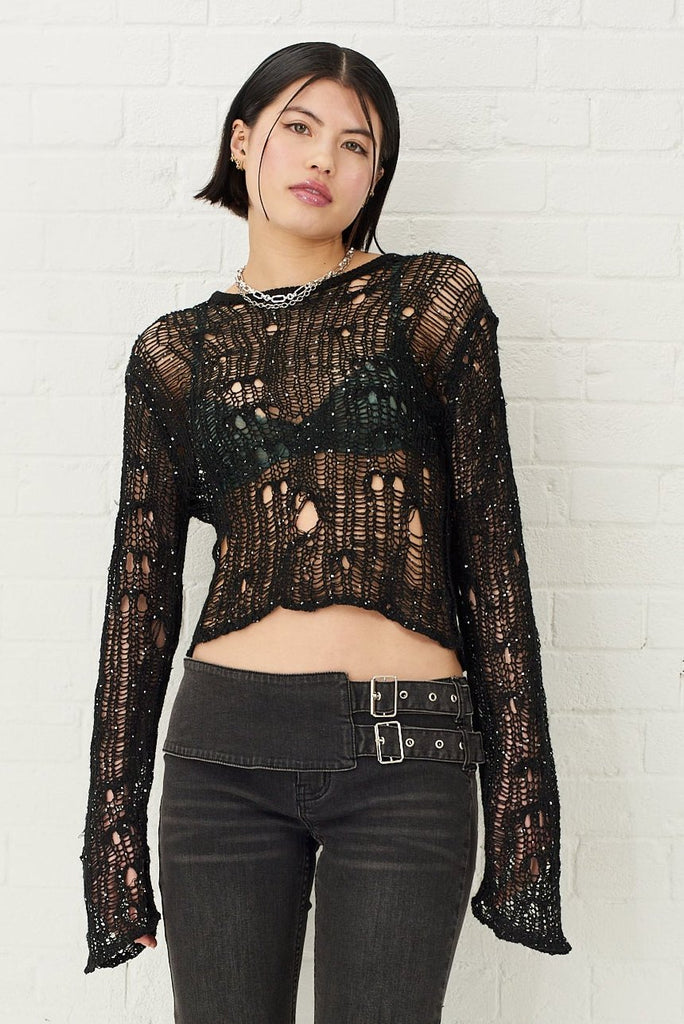 Minx Sequin Sheer Knit Top