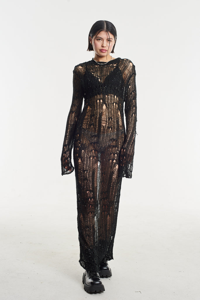 Jinx Sequin Sheer Black Maxi Dress