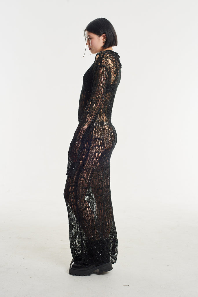 Jinx Sequin Sheer Black Maxi Dress