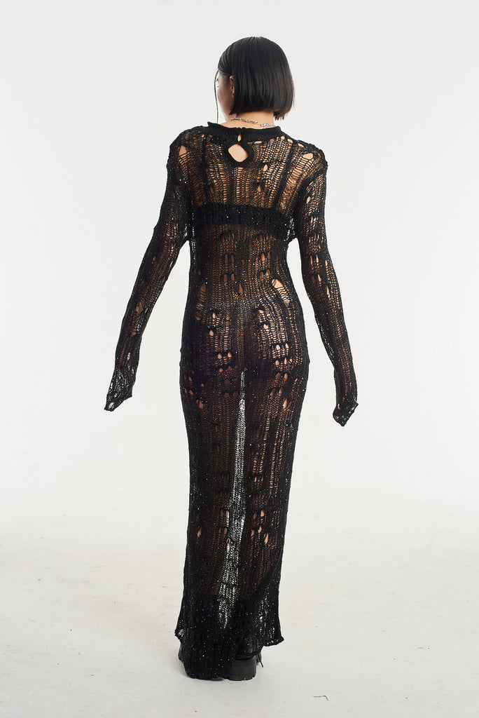 Jinx Sequin Sheer Black Maxi Dress