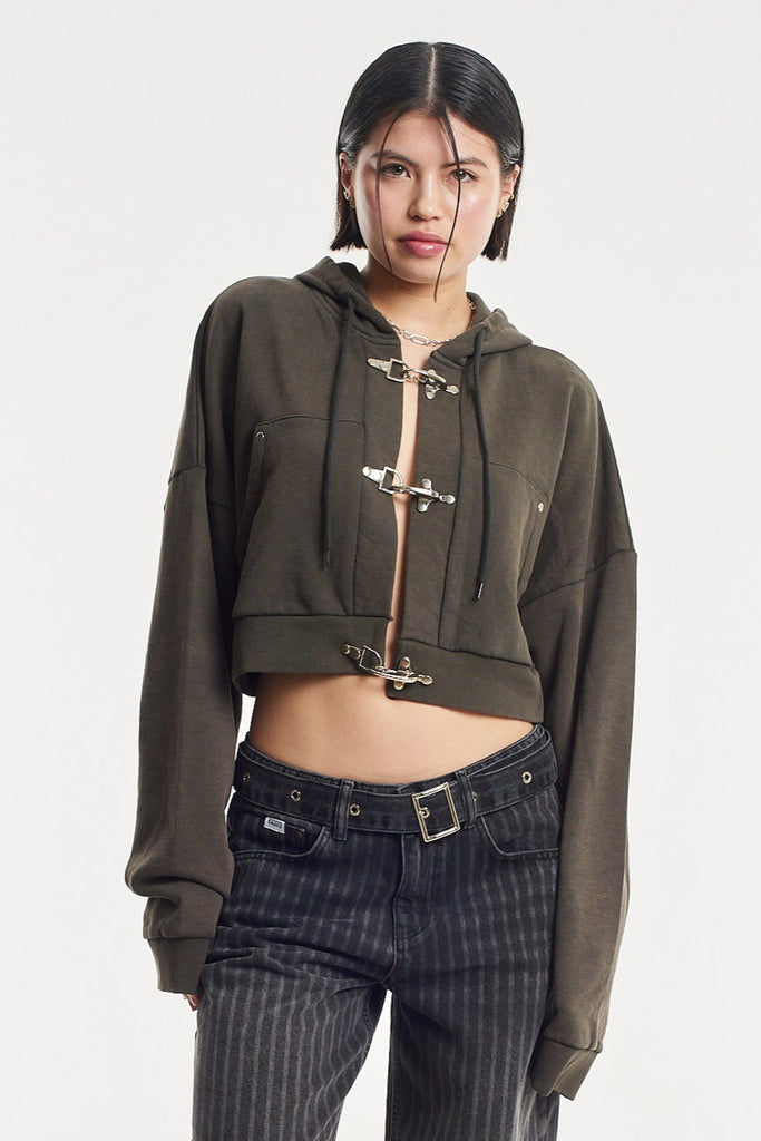 Latch Cropped Hardware Hoodie