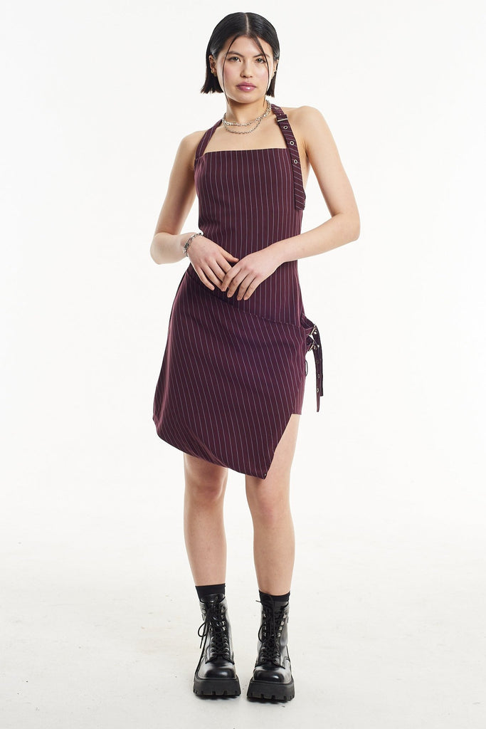 Bobbi Pinstripe Asymmetric Mini Dress