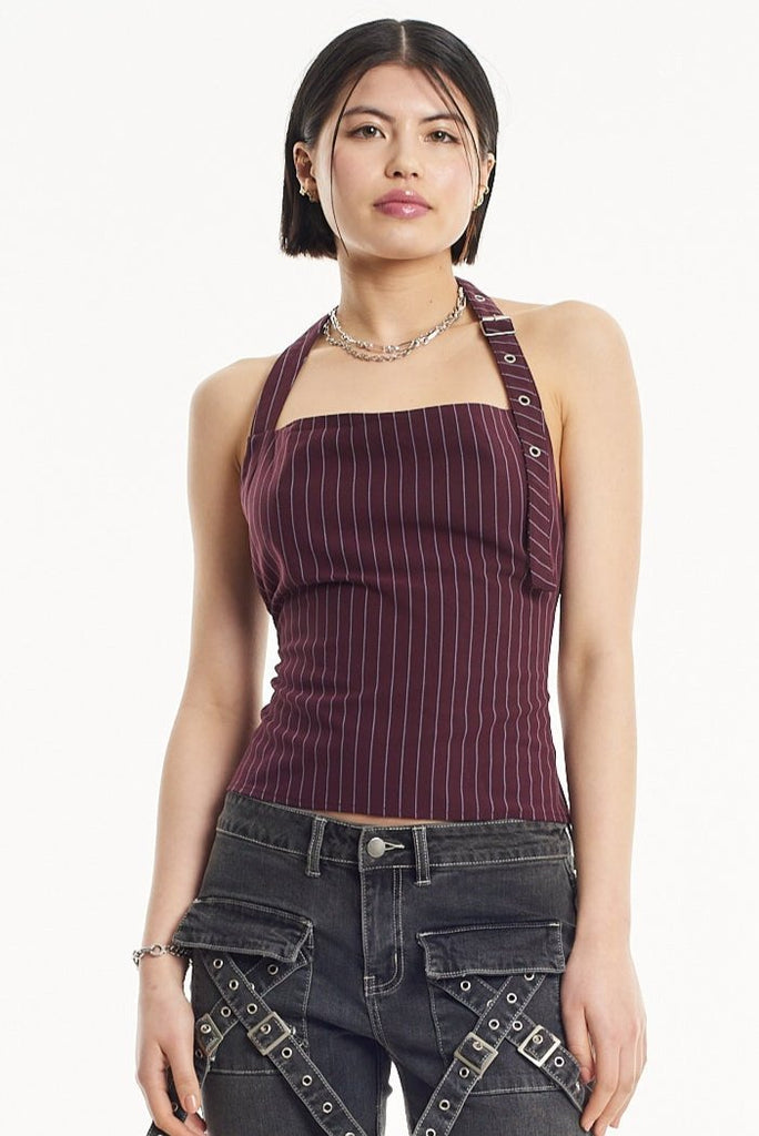 Brandi Pinstripe Halter Top