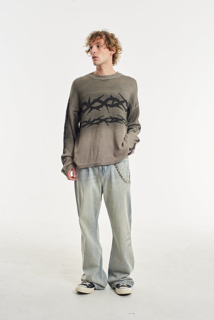 Traitor Grey Barbed Wire Knit Jumper