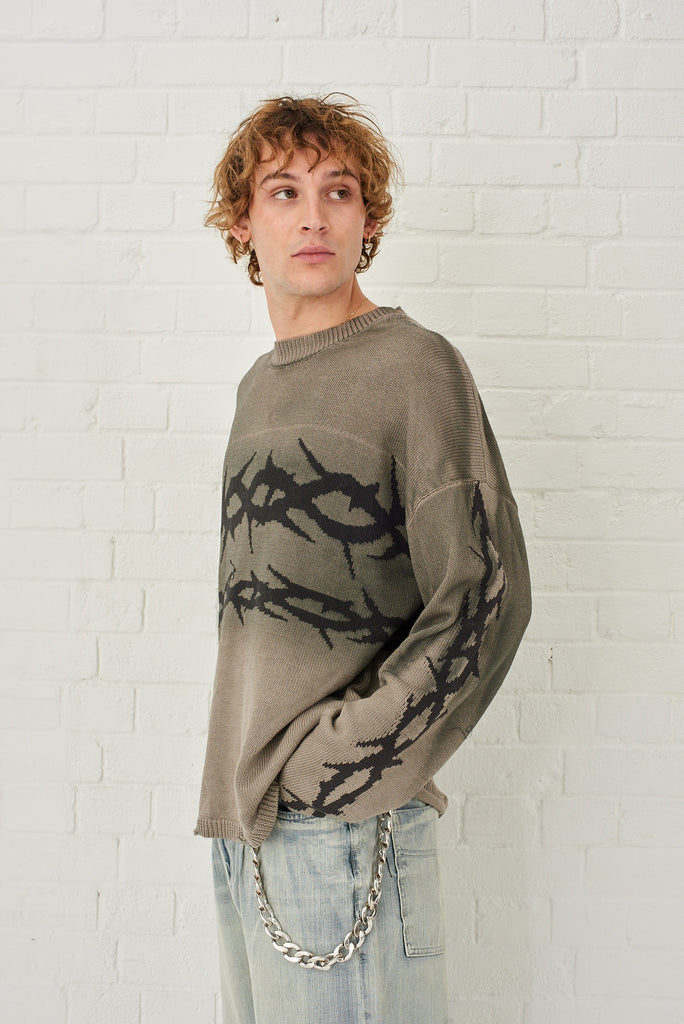 Traitor Grey Barbed Wire Knit Jumper