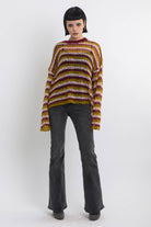 Grunge striped crochet open knit jumper, worn by model