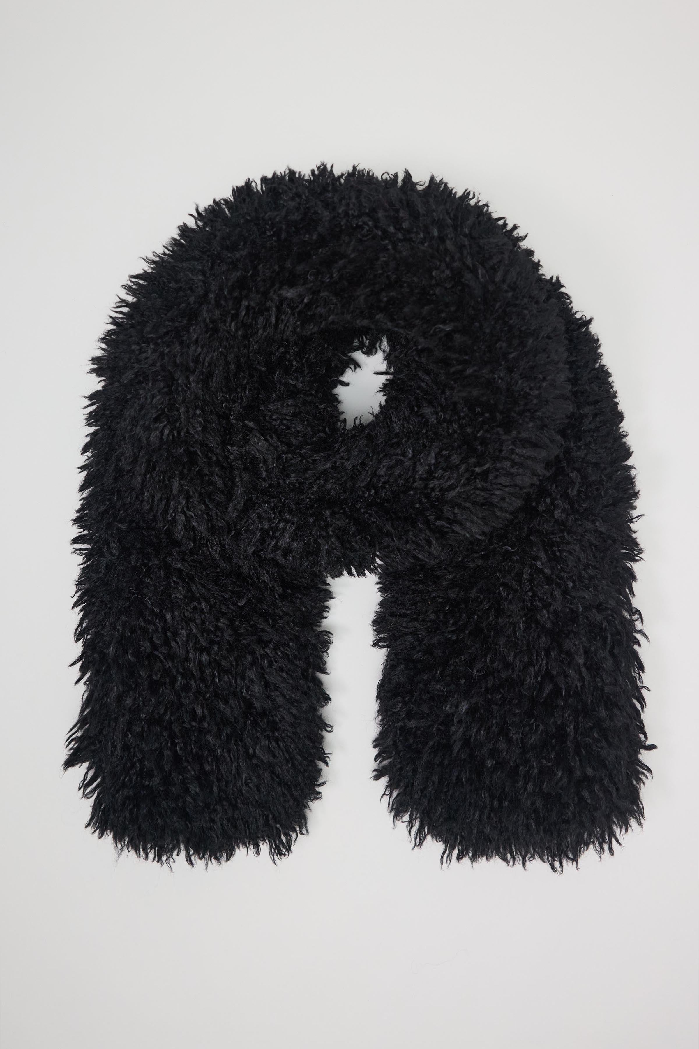 Black shaggy faux fur oversized scarf