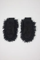 Black shaggy faux fur mittens.