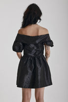 Black puff sleeve off shoulder mini dress, little black dress, party dress, worn by model