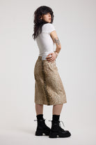Baggy wide leg denim jorts in all over deer print, worn by model