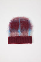 Red and blue check fuzzy knitted beanie winter hat