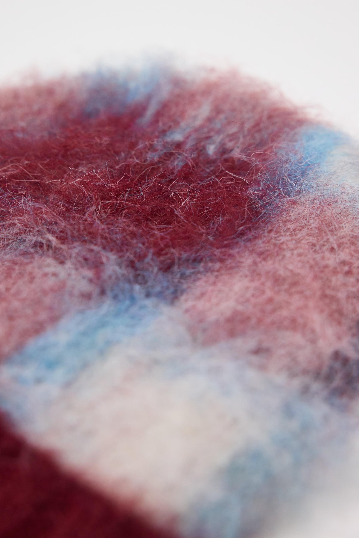 Red and blue check fuzzy knitted beanie winter hat