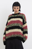 Mixed textured stripe oversized knit jumper, worn by model