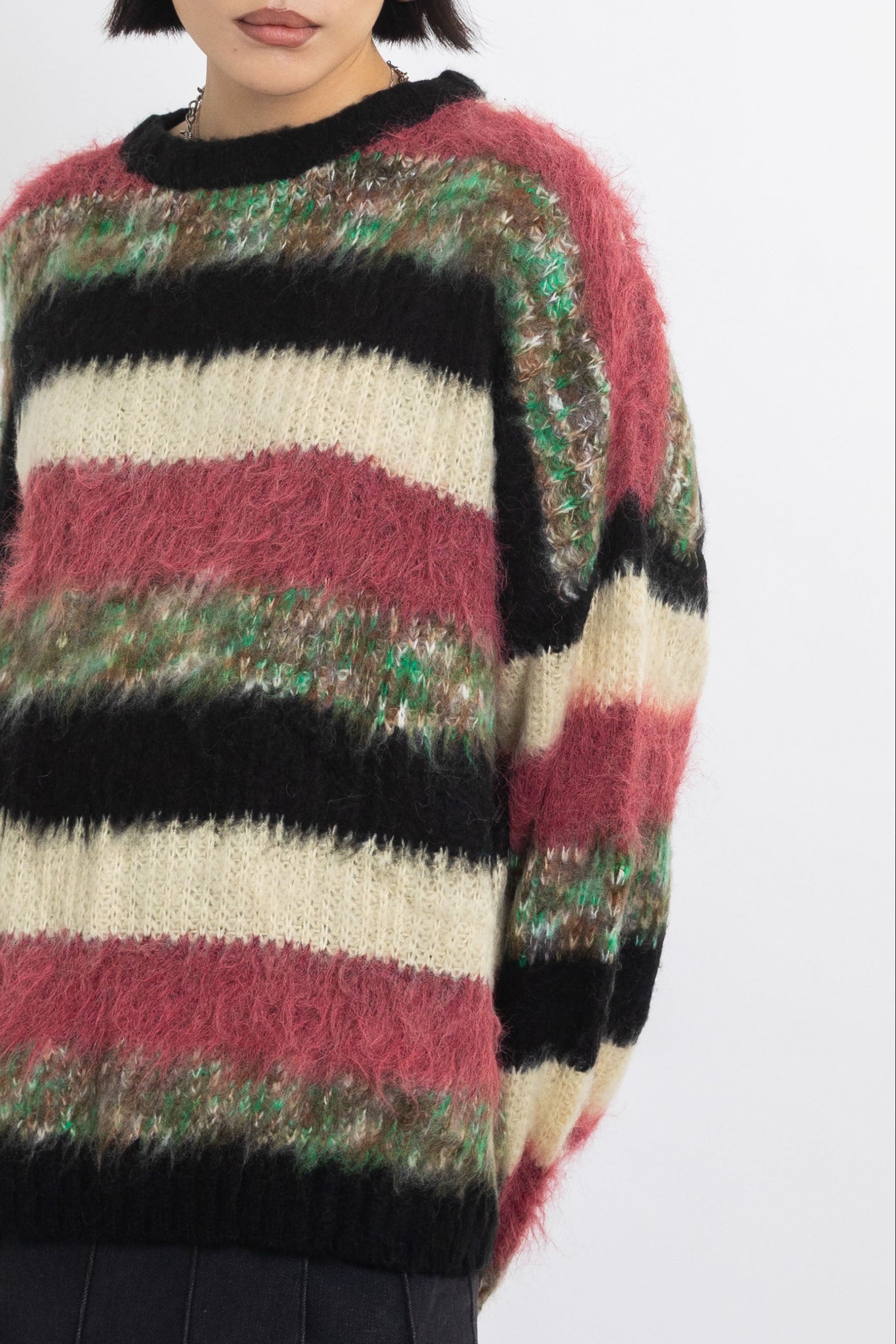 Mixed textured stripe oversized knit jumper, worn by model