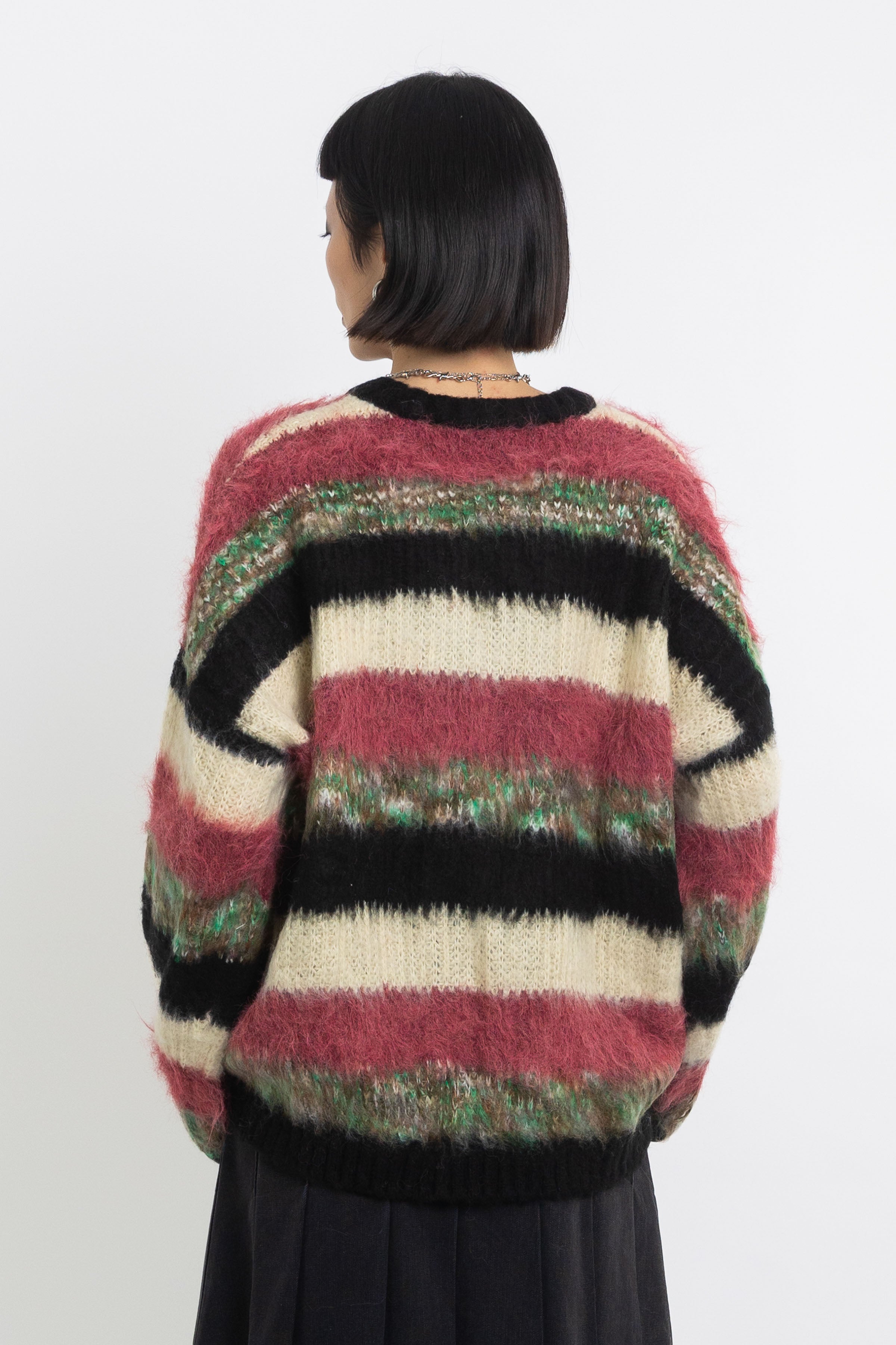 Mixed textured stripe oversized knit jumper, worn by model
