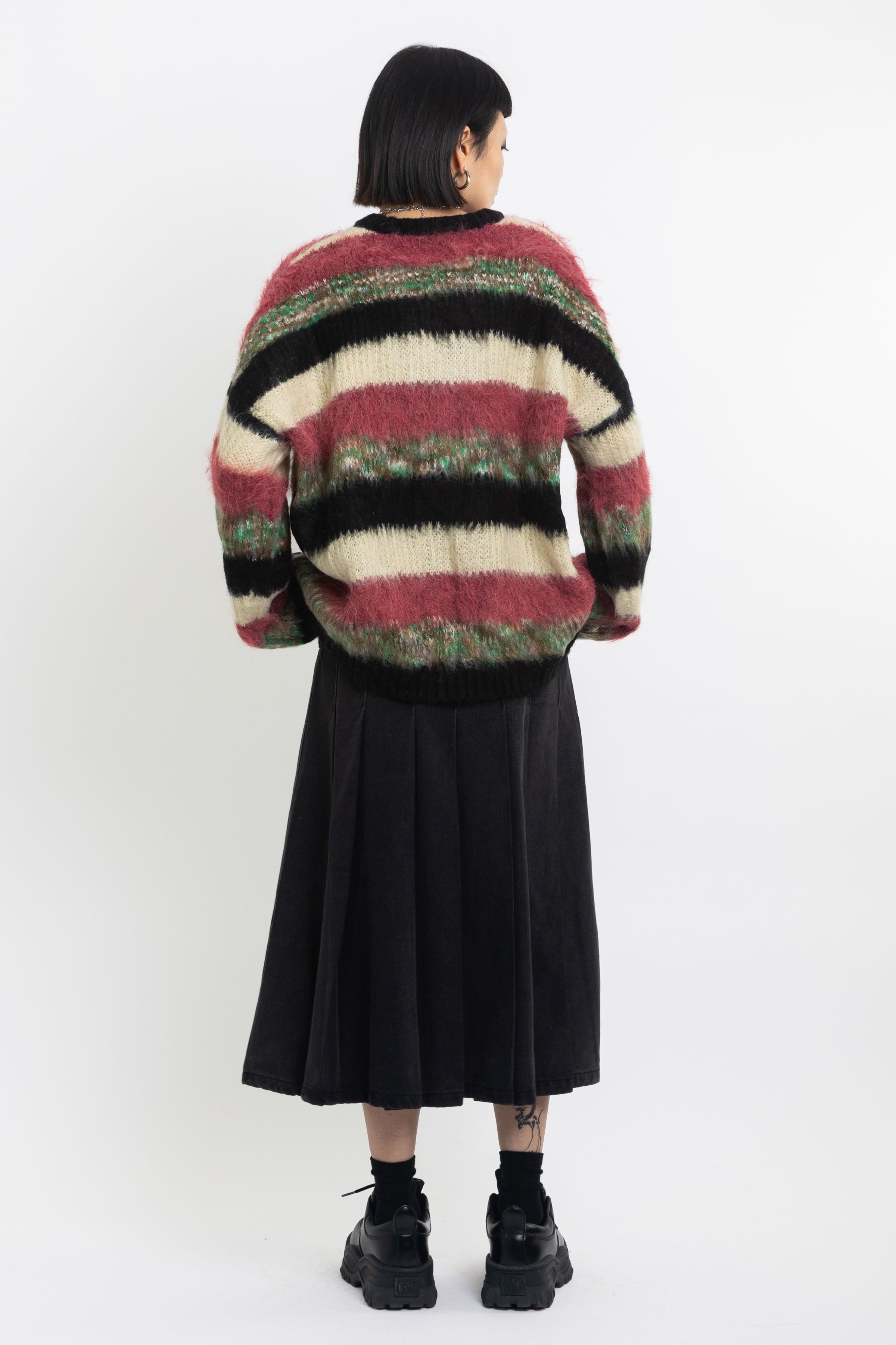 Mixed textured stripe oversized knit jumper, worn by model
