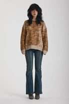 Brown tiger print fluffy knit oversized jumper, worn by model