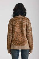 Brown tiger print fluffy knit oversized jumper, worn by model