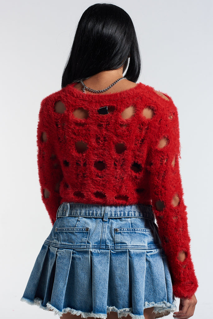 Cropped Haze Knit - Red