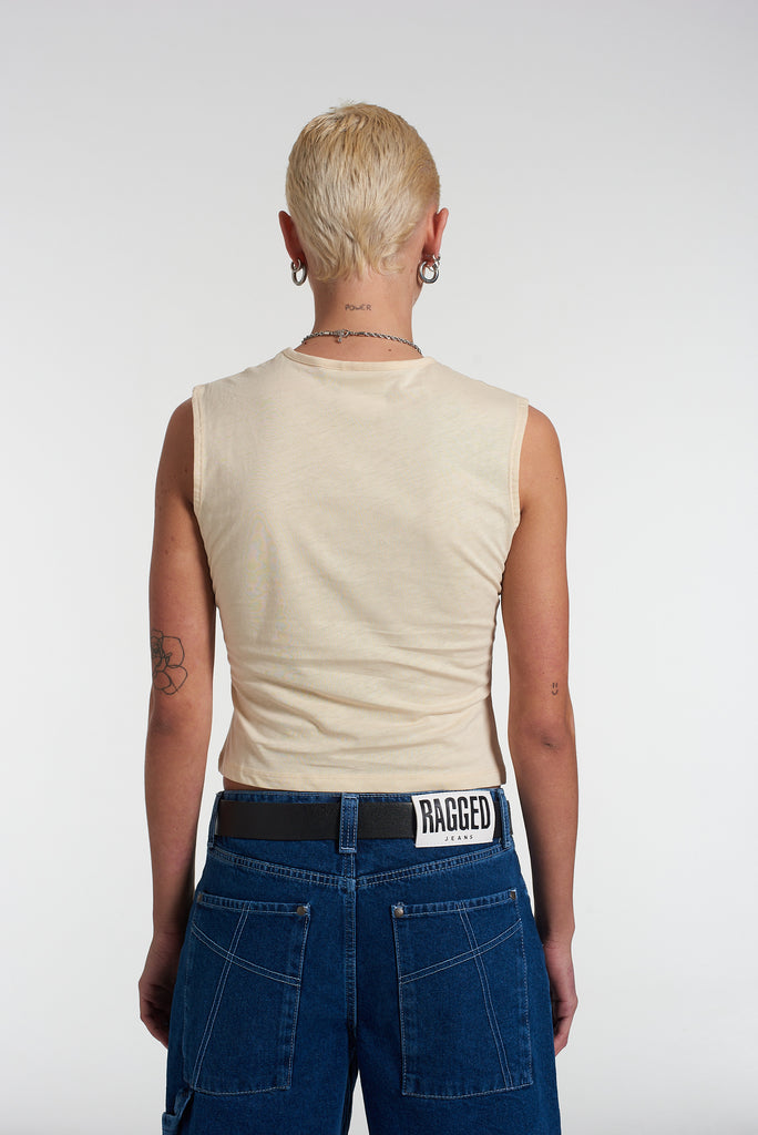 Ragged Beige Tank Top With Applique Logo