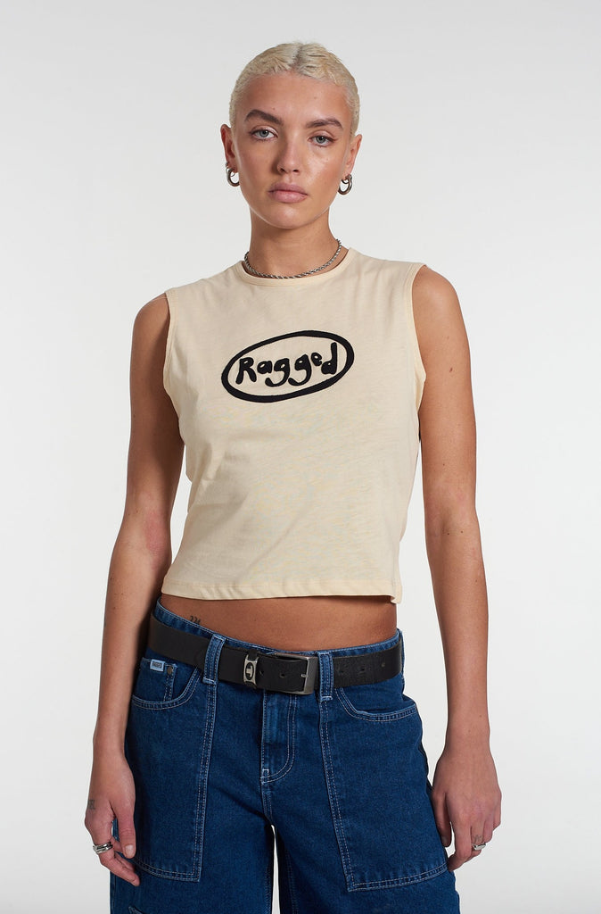 Ragged Beige Tank Top With Applique Logo