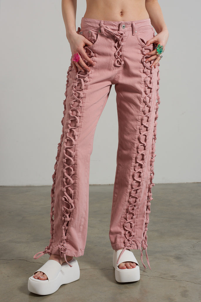 Mellow Lace Up Dad Jean Pink