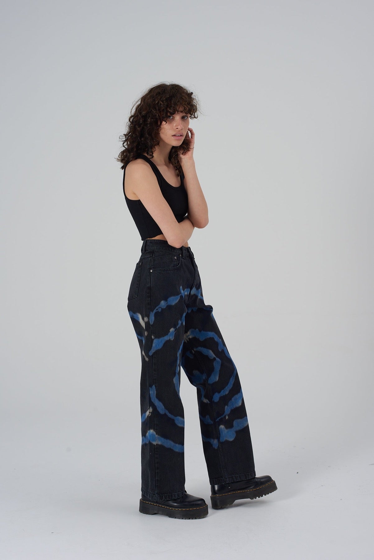 The Ragged Priest - Circle Tie Dye Dad Black/Blue - Jeans