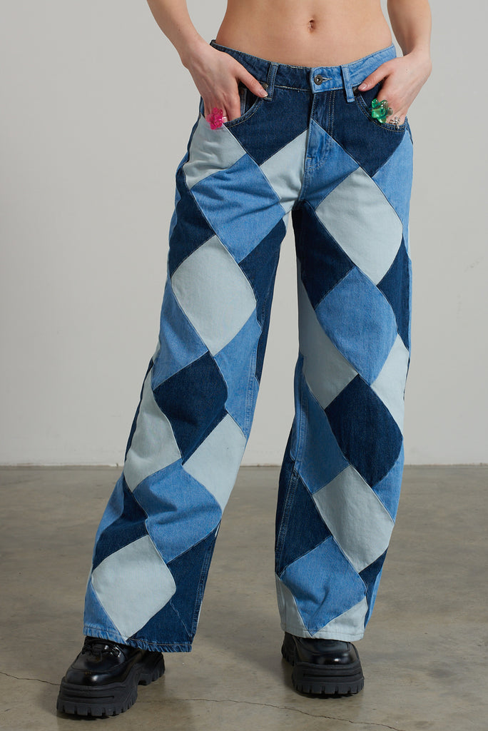 Patchwork Low Rise Baggy Jean