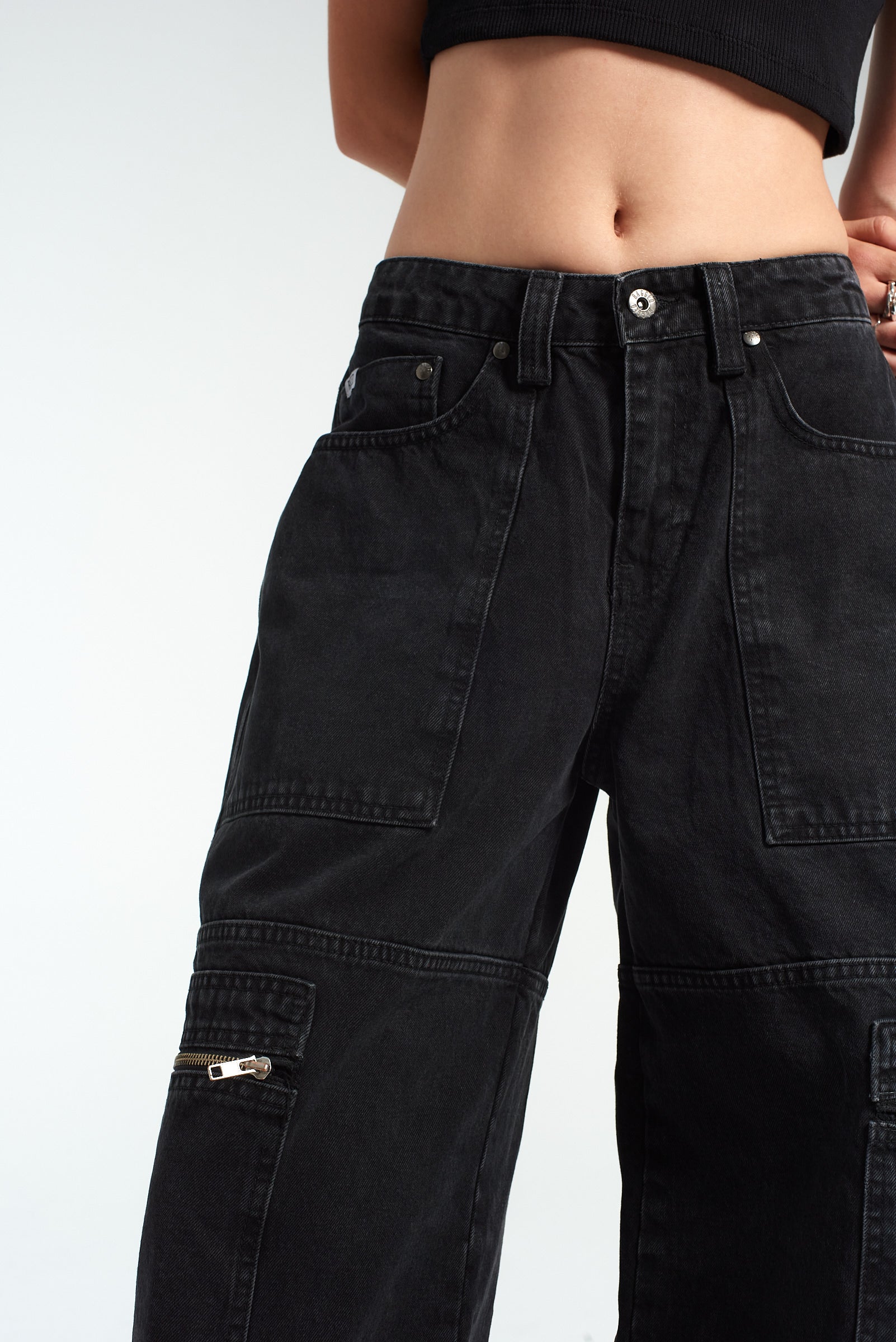 Buy 6 Pocket Cargo Women Jeans (32) Black at