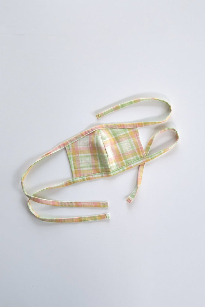 peach green white check adjustable face mask covering 